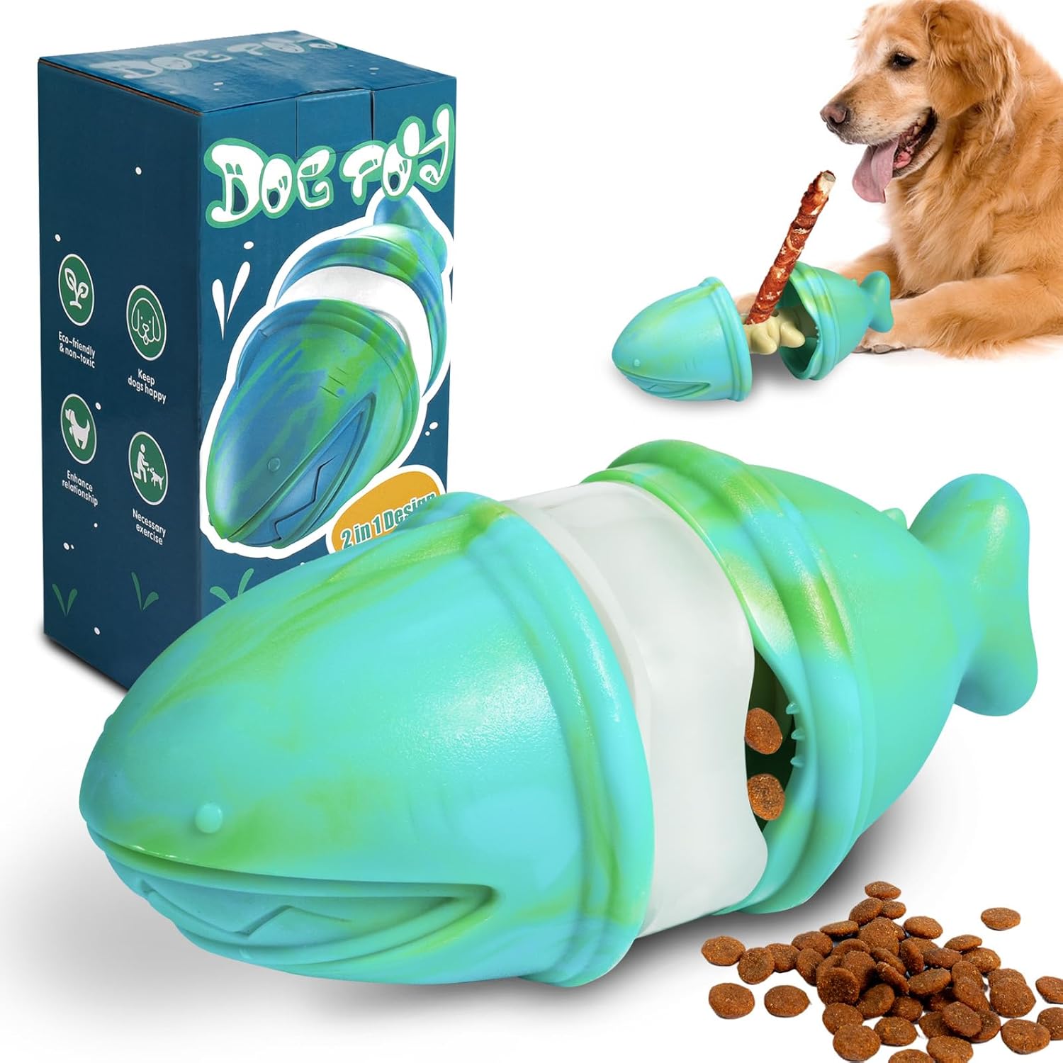 Rubber Treat Dispensing Dog Toy - لعبة مضغ 2 في 1 وحامل