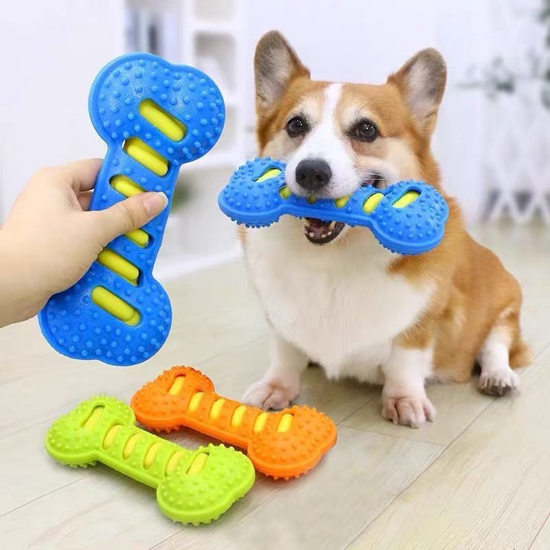 Teeth Cleaning Dog Chew Bone - لعبة مطاطية متينة للكلاب على شكل