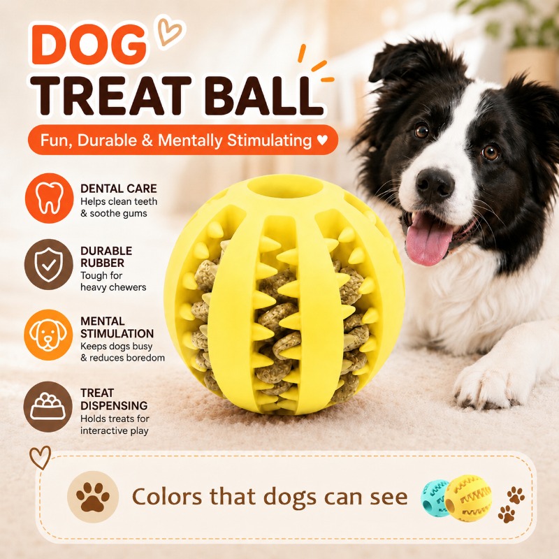Rubber Treat Dispensing Dog Toy - كرة مكافآت للكلاب، لعبة تفاعلية لتوزيع