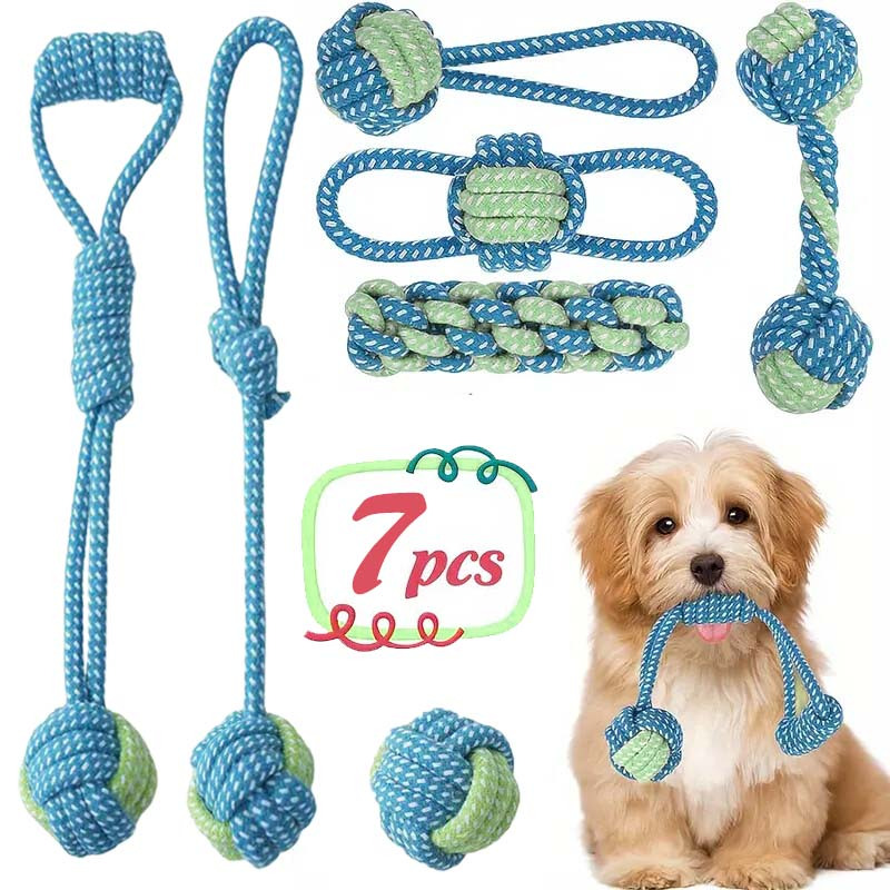 7 قطع من ألعاب العقد التفاعلية - مراجعة Dog Rope Toy Aggressive Chewers وسعره
